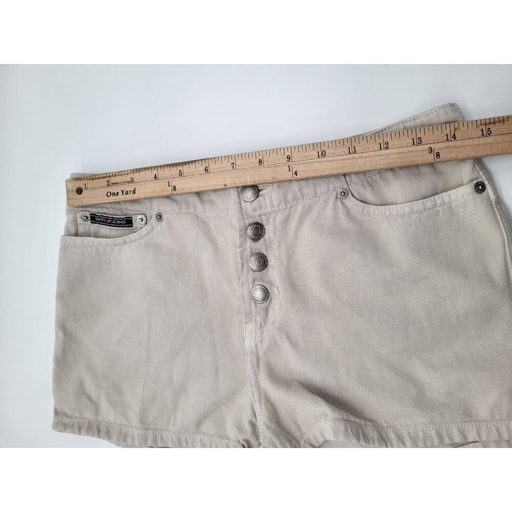 DKNY Juniors SZ 5 Button Fly Beige Mini Shorts y2k preppy - Picture 6 of 9